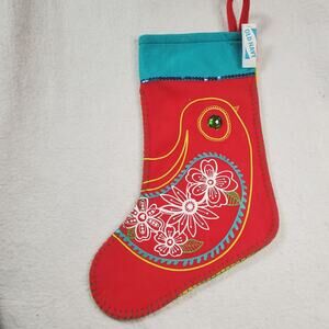Old Navy Red, Green & Yellow Floral Felt 18" Christmas Stocking